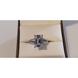 6.75 Ct. Emerald & Round Cut Wishbone Engagement Ring/Hidden Halo Accent Sz 8